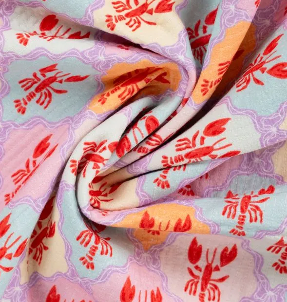 Katoen gestikt fuchsia kreeften  - Qjutie & the Qjutest